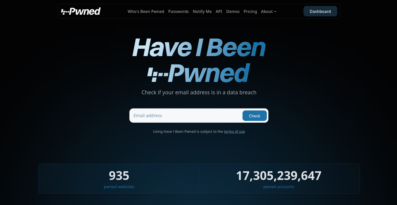 Have I Been Pwned homepage